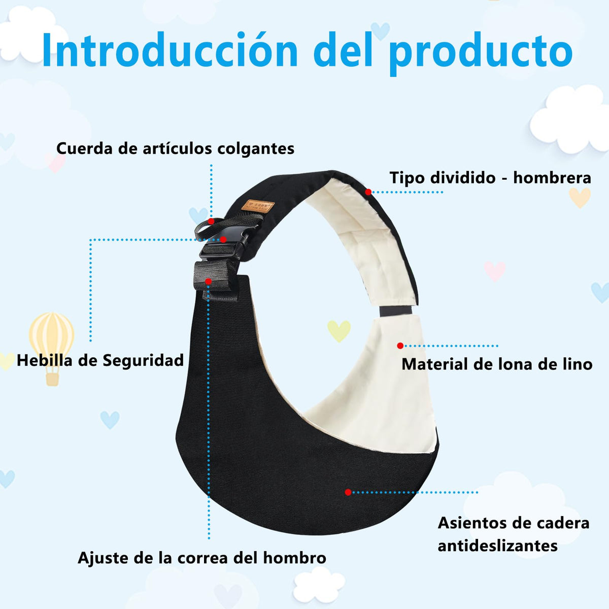 NUIO Porta Bebe, Mochila Ergonomica Bebe,Cangurera para Bebe Ajustable y Transpirable, Multifuncional y que Ahorra trabajo, Soporte Firme para Bebé, Apto para Niños de 3 a 24 Meses (Negro puro)