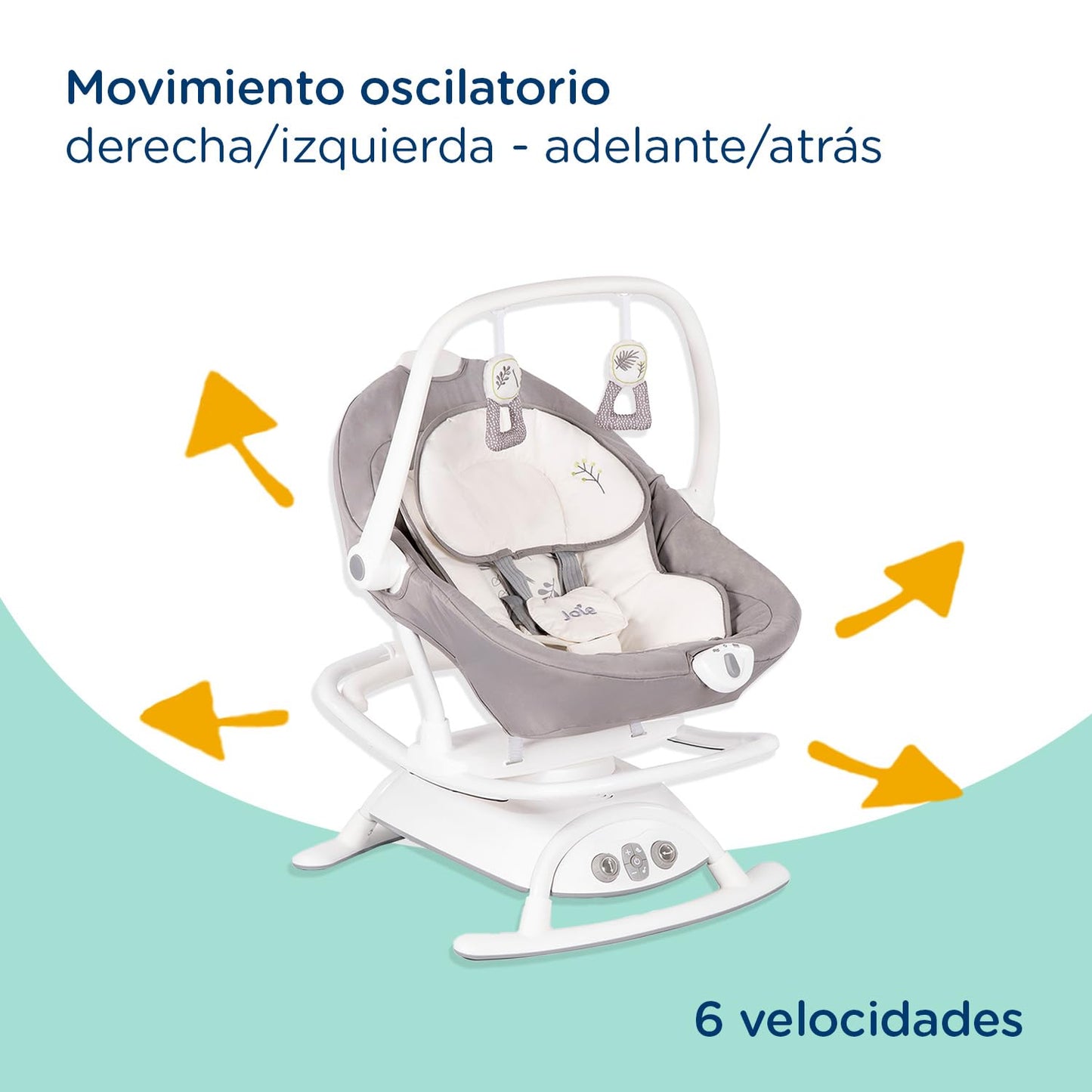 Joie Columpio Portatil para Bebe Sansa, Cuna Mecedora con Giro de 90°, Silla Mecedora Reclinable con 3 Posiciones y Vibracion Calmante, Bouncer Electrico para Bebe