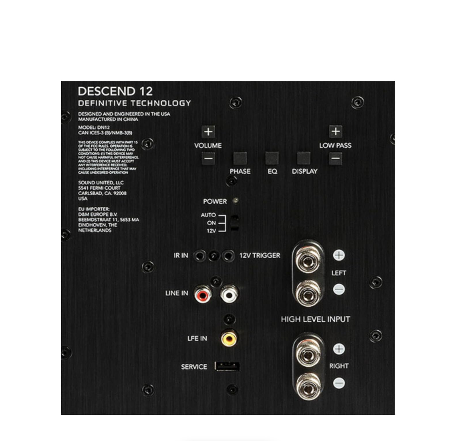 Definitive Technology DN12 Subwoofer de Ultra Rendimiento de 1500 W de 12" con radiadores de Graves Dobles de 12"
