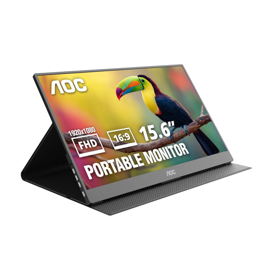 AOC 16T20 Monitor Portátil de 15.6” FHD 1920x1080, Pantalla IPS, Bocinas Integradas, 2X USB Tipo C, 1x Mini HDMI, Funda Inteligente Premium, Compatible con Consolas de Videojuegos