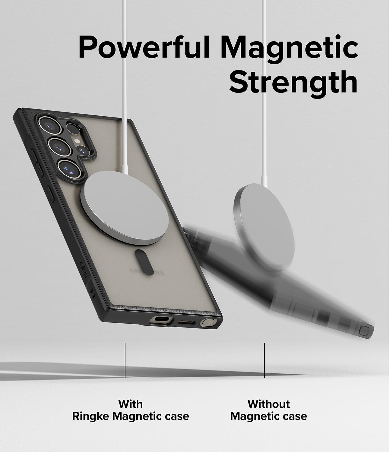 Funda Ringke Fusion Bold Negra Anti-Amarillo Translúcida Mate con Carga Magnética para Samsung Galaxy S24 Ultra