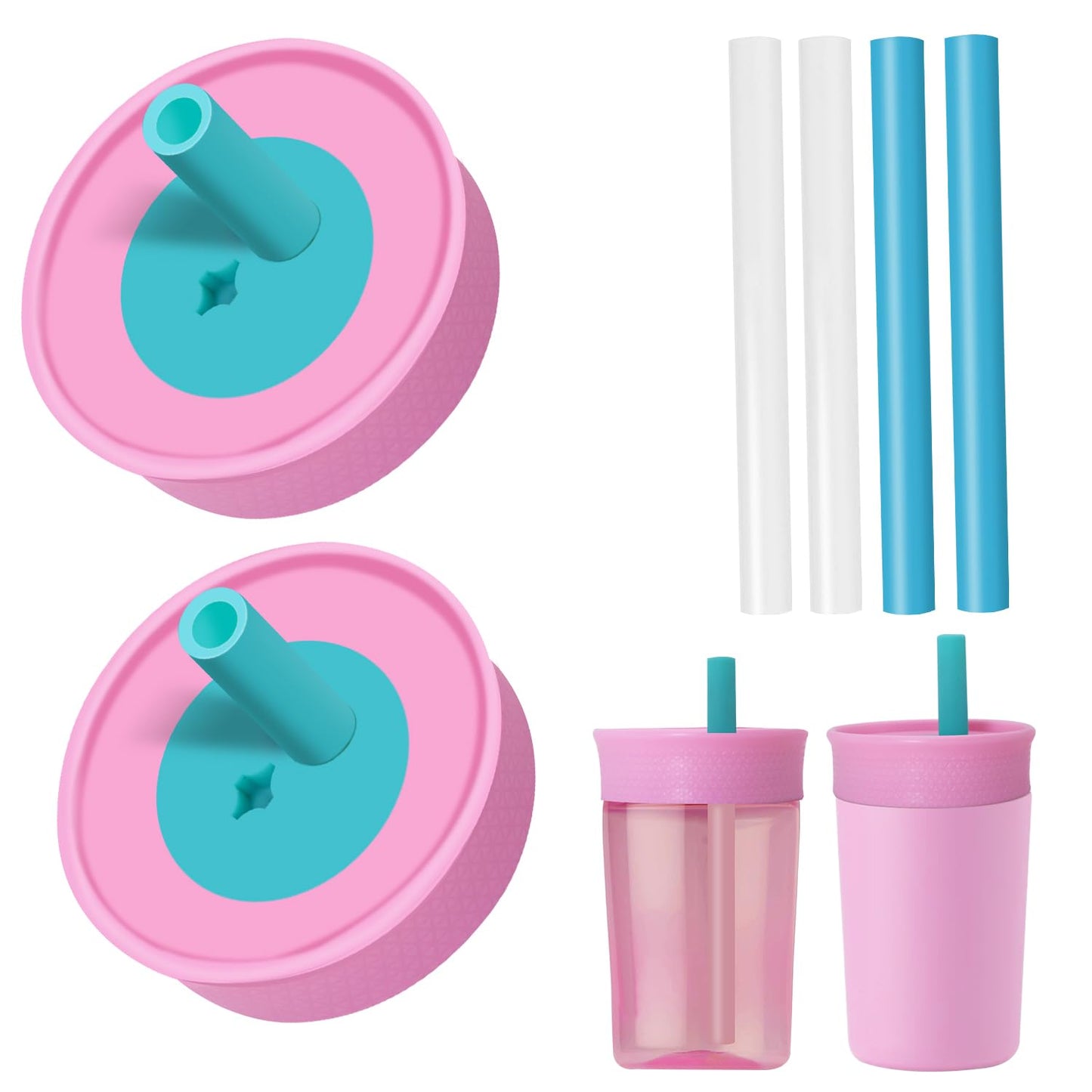PHULWEL Paquete de 2 tapas de repuesto para vaso Owala Kids con aislamiento de 12 oz y 15 oz, tapa resistente a derrames con 4 popotes flexibles, sin BPA, apta para lavavajillas, accesorios para