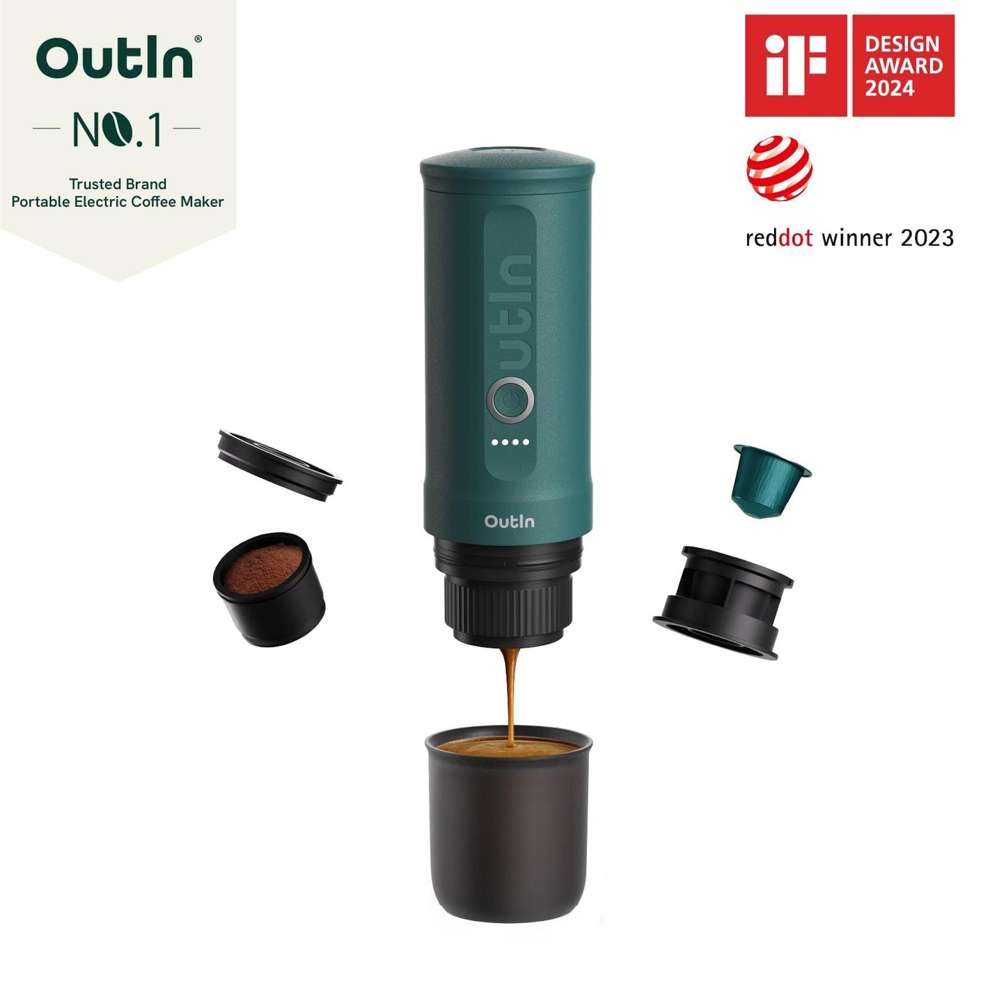 Cafetera Eléctrica Portátil Outin Nano Negro Autocalentada para Café Molido y Cápsulas NS