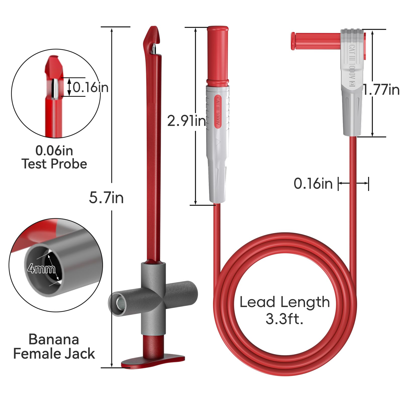 Goupchn - 2 cables de prueba de multímetro de 4 mm, macho a macho, con sondas de perforación, herramienta de clip de prueba para pruebas de multímetro, reparación de automóviles