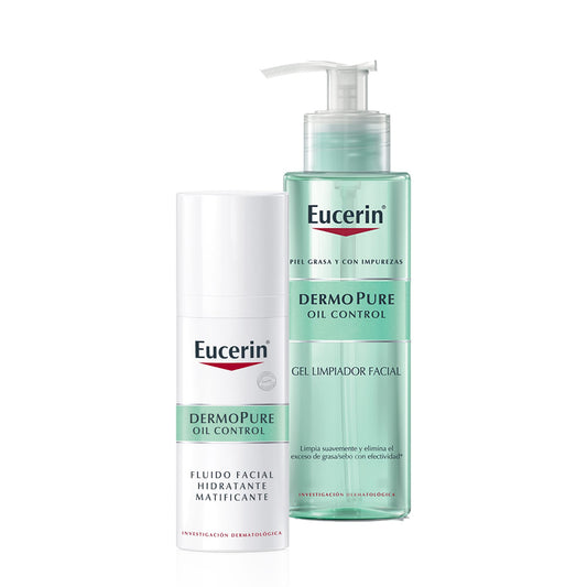 Kit Eucerin DermoPure Gel Limpiador Facial, 200 ml + Fluido Facial Hidratante Matificante para piel grasa, 50 ml