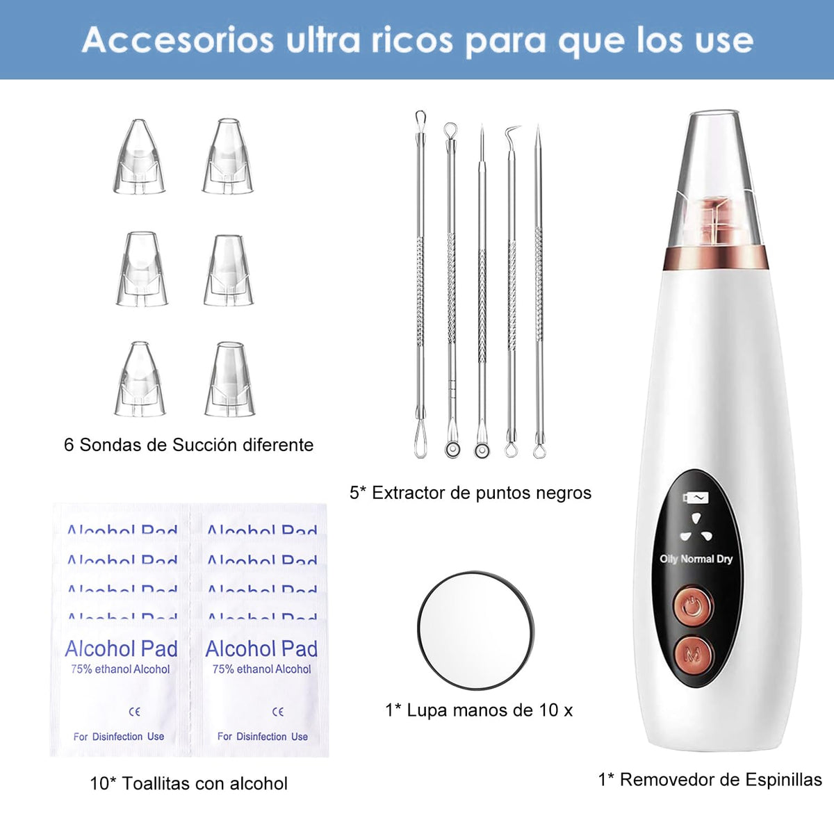Removedor de puntos negros electrico, Juego de 23 Piezas Limpiador de Poros, extractor de espinillas nariz con Pantalla LED, 6 Sondas de Succión y 3 Modos, USB Recargable
