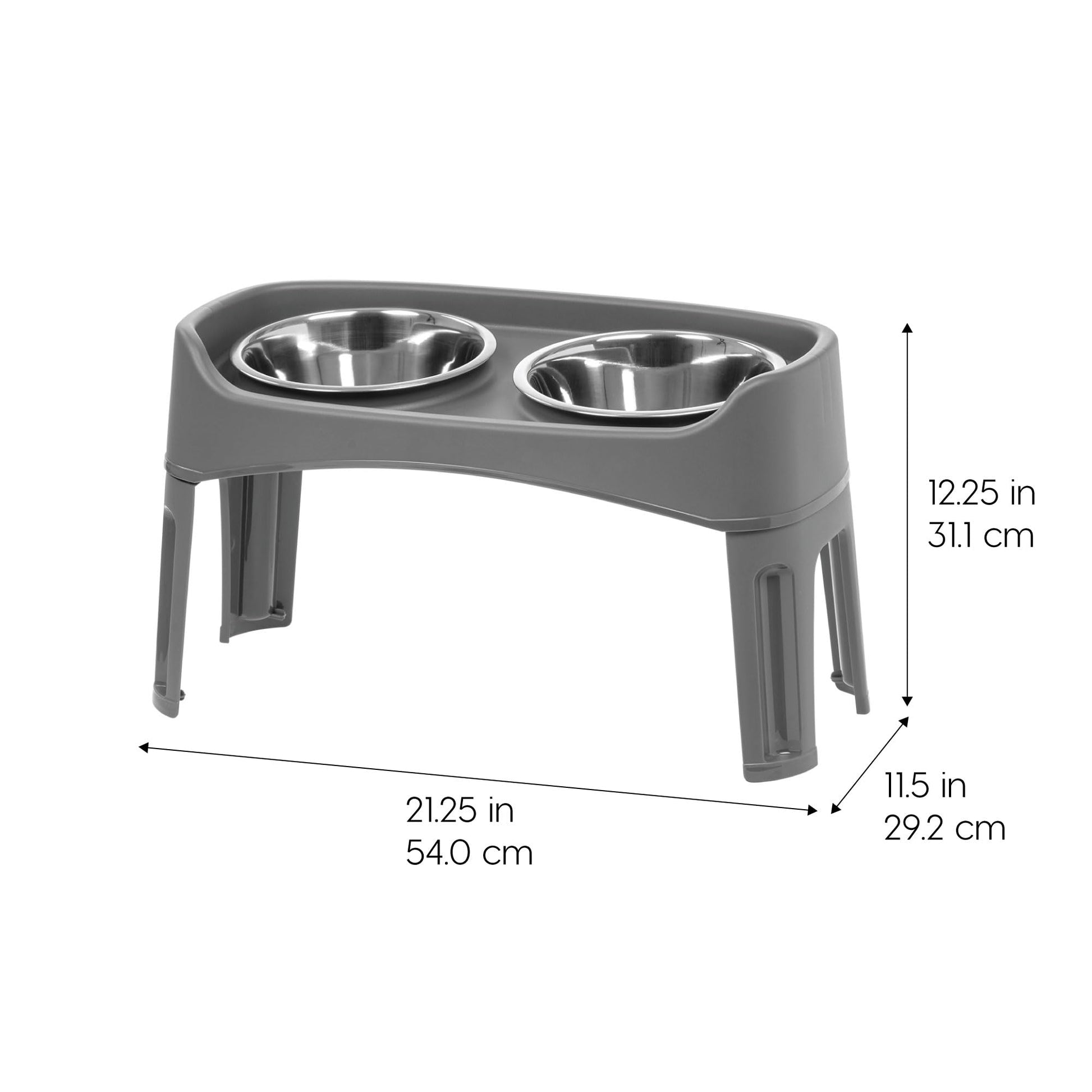 IRIS USA Comederos Elevados para Perros con 2 Cuencos de Acero Inoxidable de 1.9 L, Altura de 30.5 cm, Gris Oscuro
