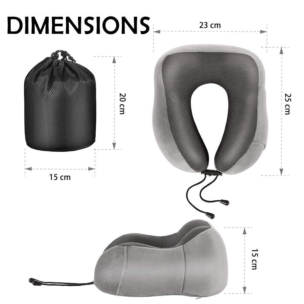 Almohada de Viaje MCSWKEY Gris Oscuro Viscoelástica con Soporte Cervical y Accesorios