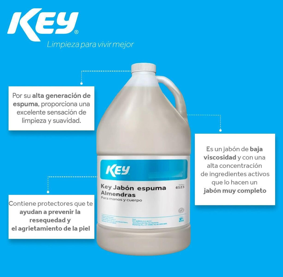 Jabón En Espuma Para Manos Y Cuerpo Aroma Almendras Key Galón 4lt
