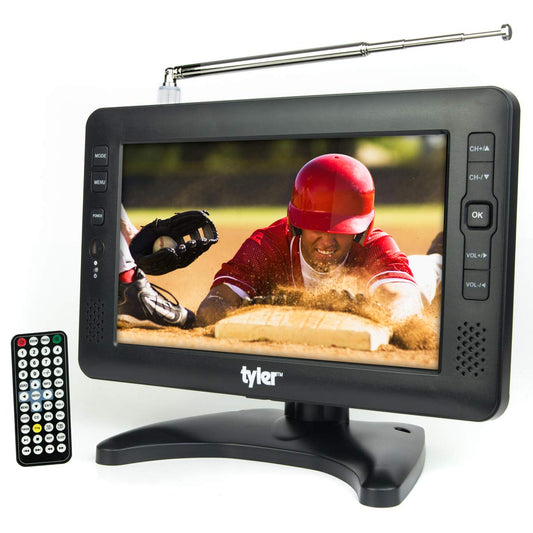 Tyler Monitor LCD Portátil De 9" 1080P De TV Recargable con Batería Recargable Capacidad Inalámbrica HD-TV, USB, Tarjeta SD, AC/DC, Control Remoto Incorporado Soporte Pequeño para Coche Niños Viajes