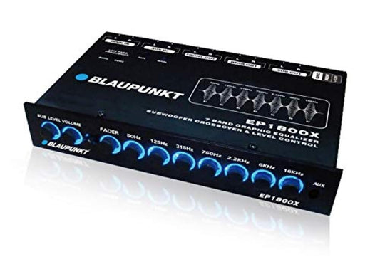 BLAUPUNKT EP1800X - Ecualizador gráfico de Audio de Coche de 7 Bandas con Entrada Auxiliar Frontal de 3,5 mm, Entrada Auxiliar RCA Trasera y entradas de Altavoz de Alto Nivel