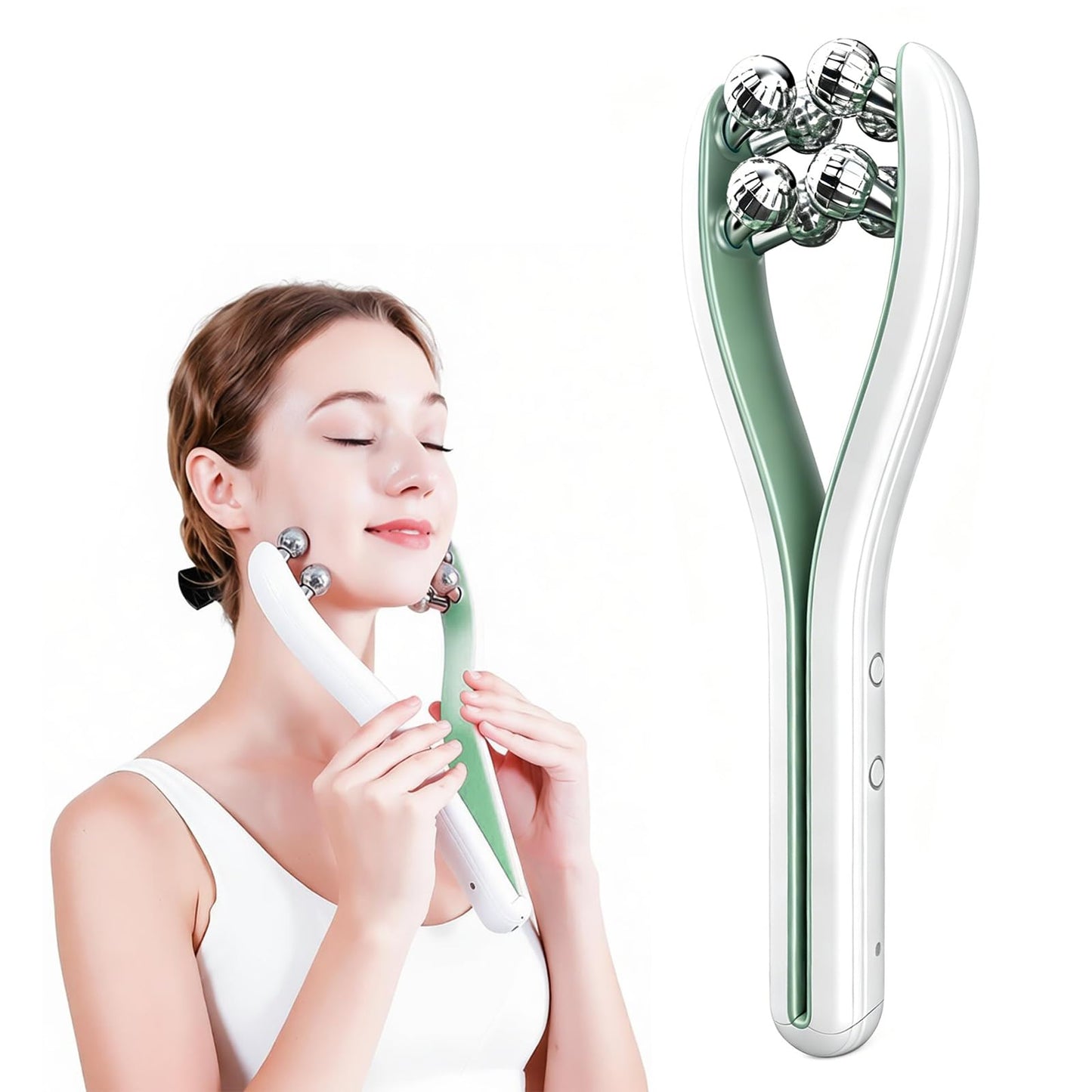 Masajeador Facial de EMS, Rodillo Facial Antiarrugas, 3 Niveles Regulables, para Lifting Facial, Reafirmacion Facial y Reduce la Papada, Apto para Rostro, Cuello, Piernas y Brazos