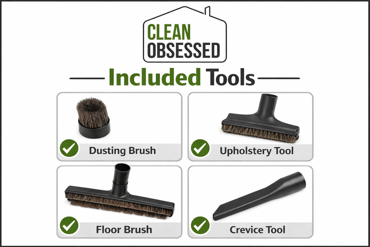 Clean Obsessed Aspiradora para alfombras y Suelos Duros, Sistema de Limpieza portátil de Grado Comercial Incluye Kit de fijación de 8 Piezas, Cable de 27 pies y Correa de Hombro Ajustable