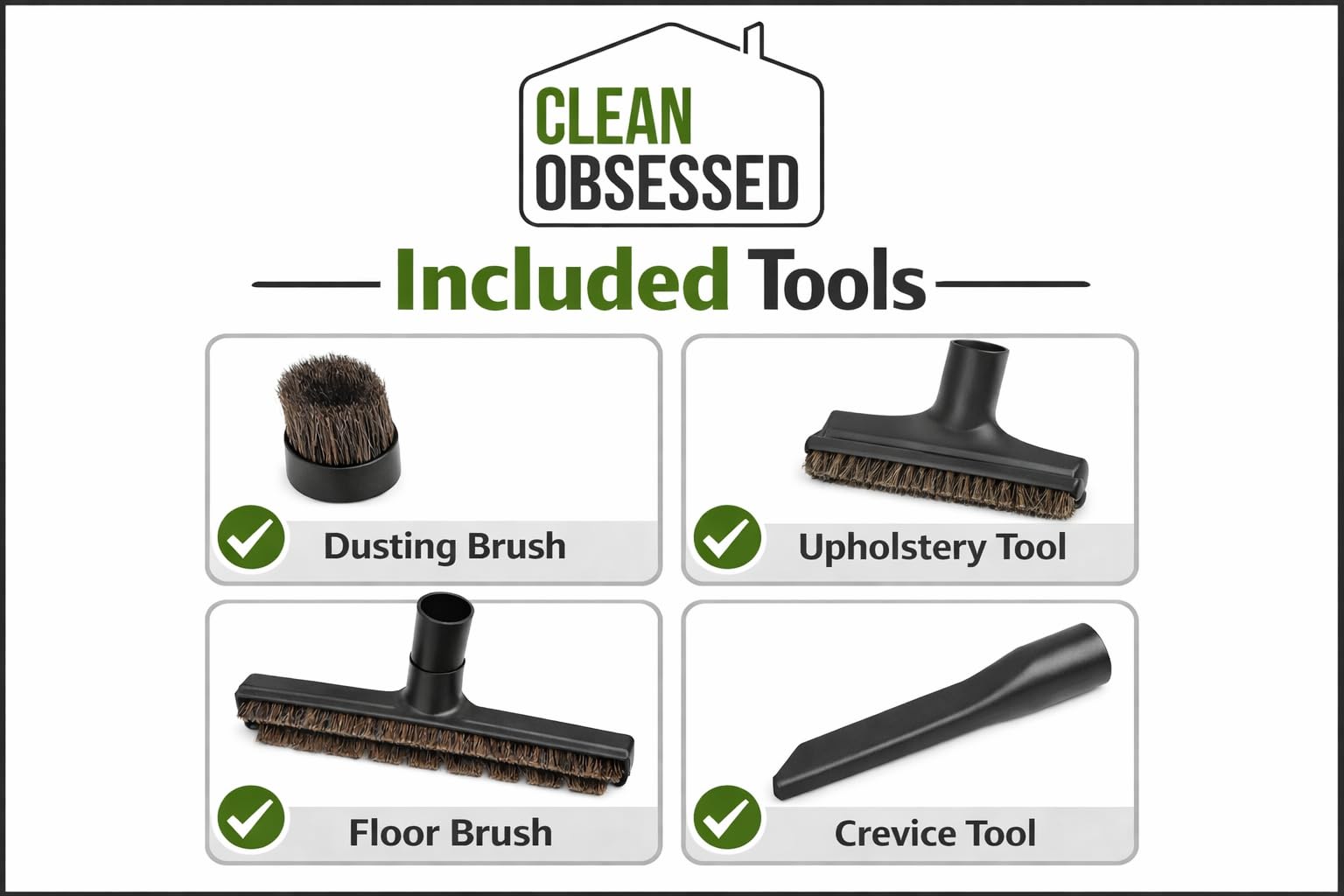 Clean Obsessed Aspiradora para alfombras y Suelos Duros, Sistema de Limpieza portátil de Grado Comercial Incluye Kit de fijación de 8 Piezas, Cable de 27 pies y Correa de Hombro Ajustable