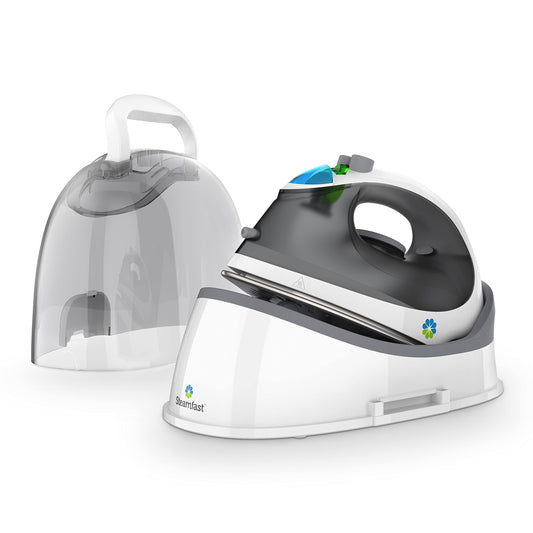 Plancha de Vapor Inalámbrica Steamfast Blanca con Placa Antiadhesiva y Funda de Transporte