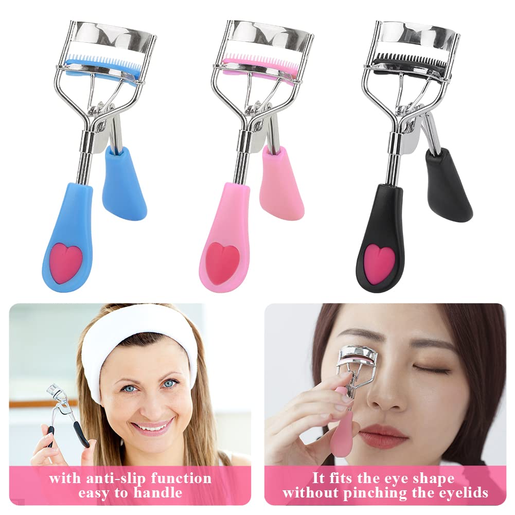 CfoPiryx 3 rizadores de pestañas con peine integrado, accesorio de pestañas postizas, herramientas profesionales de maquillaje para ojos para mujeres pestañas rizadas (tamaño 3 piezas)