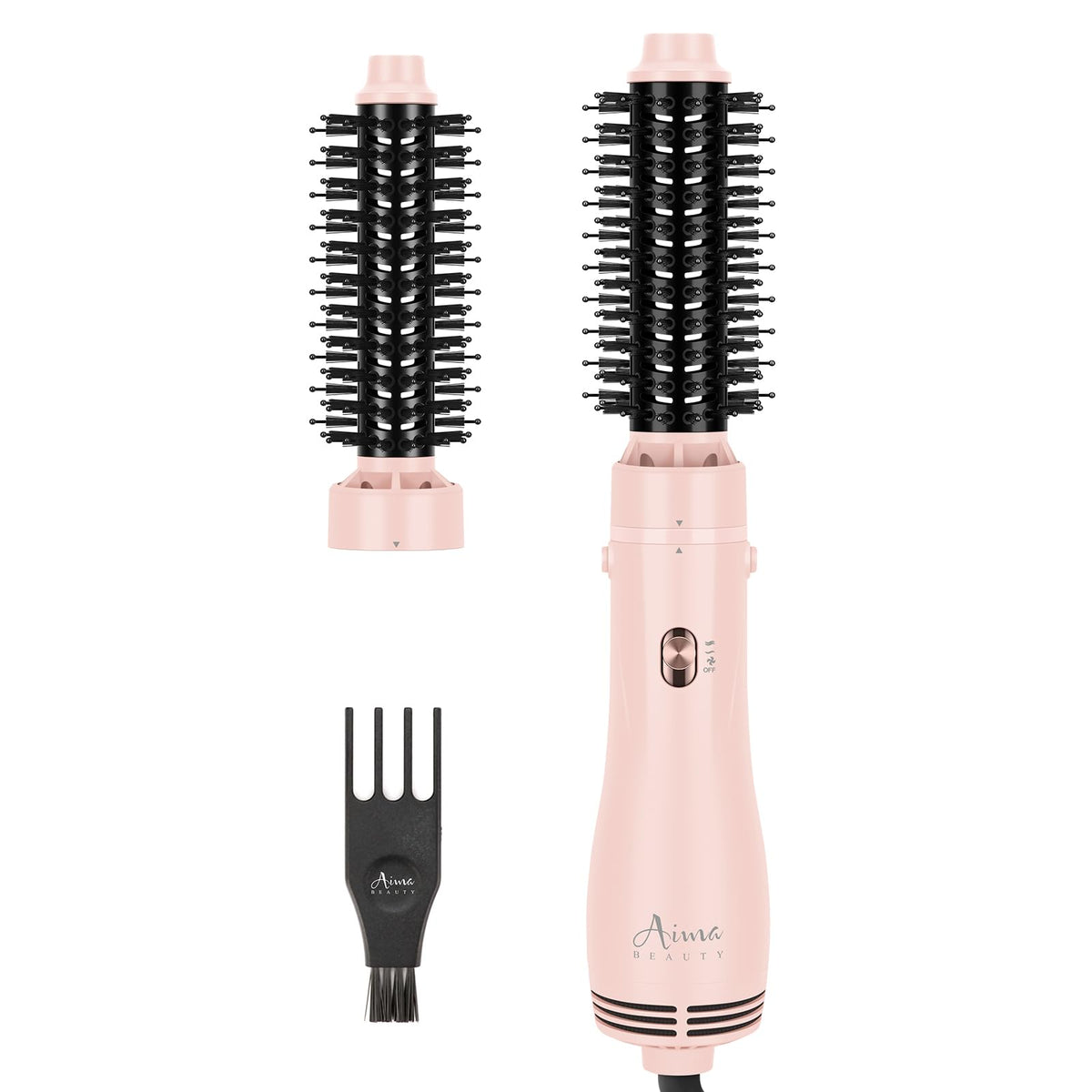 Cepillo para Secador de Pelo Aima Beauty Rosa con Aire Caliente Iónico y Cerdas Copetudas