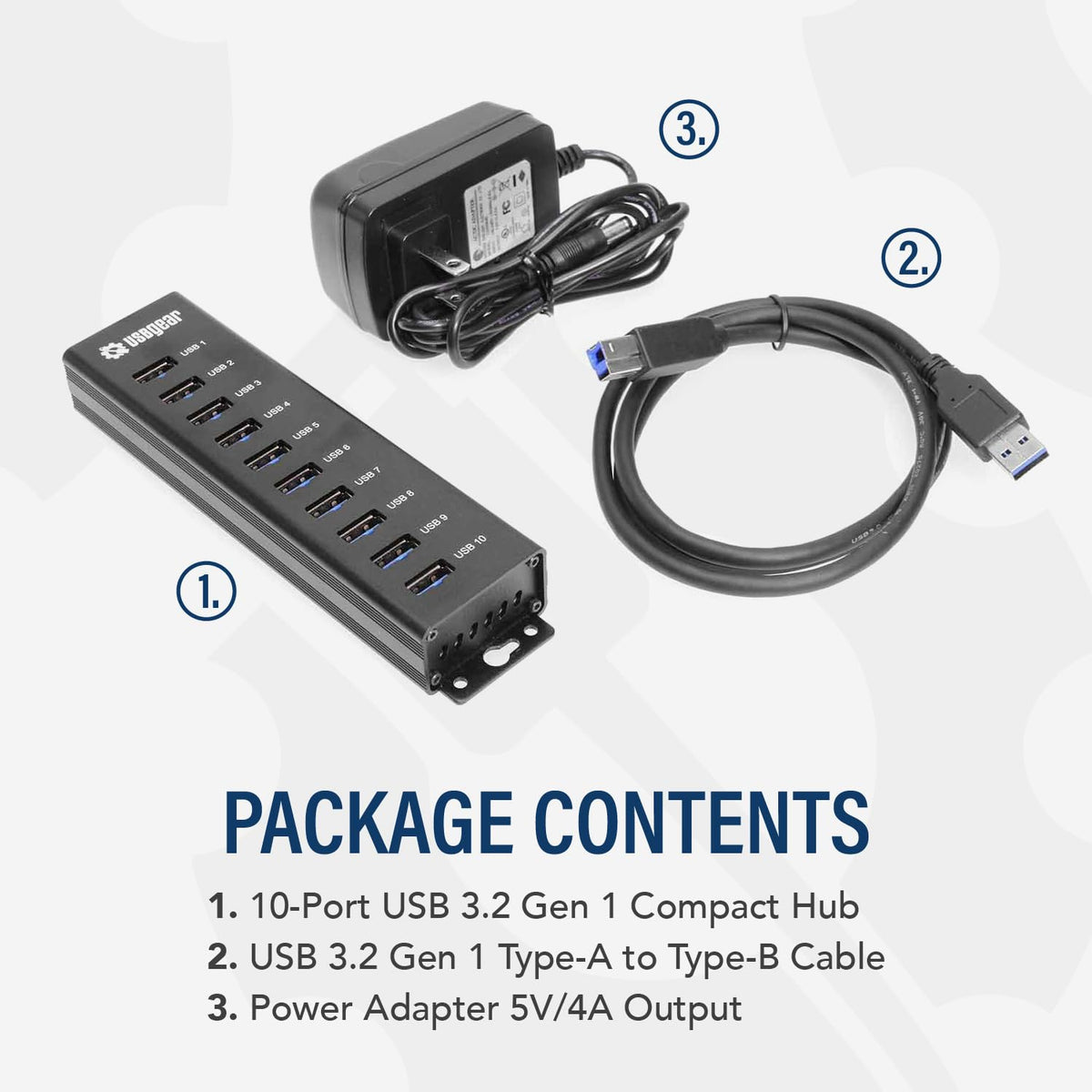 Hub de Datos USB 3.2 Gen 1 USBGear Negro con 10 Puertos de Superveloci ...