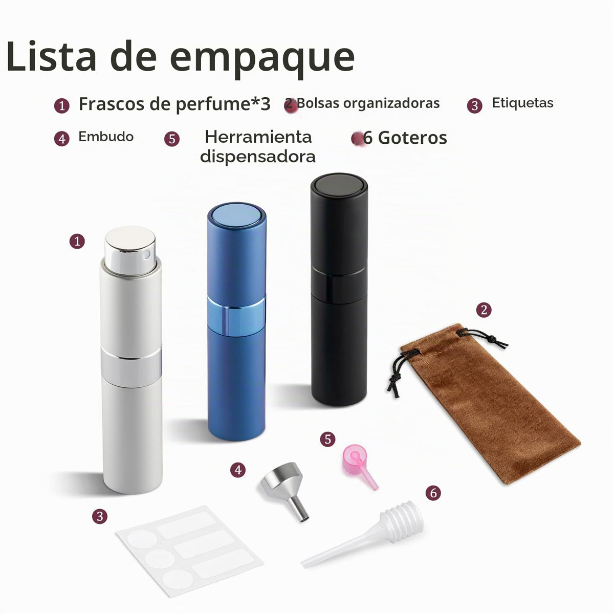 Lisapack - Botellas de spray de viaje para perfume – Mini Decantador atomizador recargable de colonia de 8 ml para hombres, dispensador de decantación de perfume esencial de viaje de tamaño pequeño