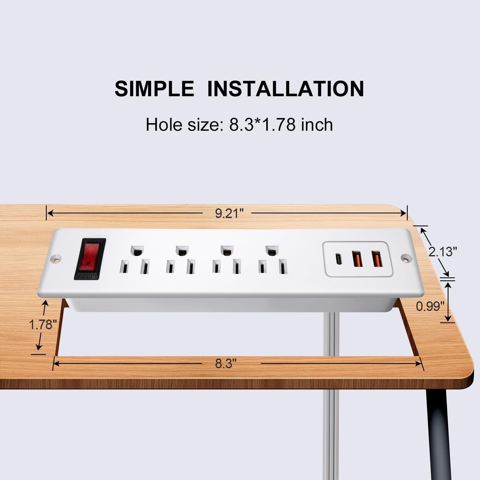 4 LEAF Regleta Multicontacto Escritorio Empotrable con USB C 20W Carga Rápida Extension Electrica para Muebles 4 Outlets 3 USB 2 Metros Plano Enchufe de Alimentación para Hogar Oficina Hotel