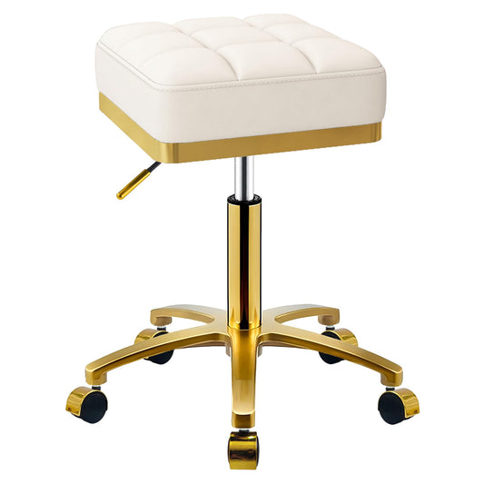 CQAEBK - Taburete giratorio cuadrado dorado ajustable con ruedas, con pestañas de cambiador, silla de rodillo de spa, masaje estético, taburete de pedicura, marco chapado en oro resistente (blanco)