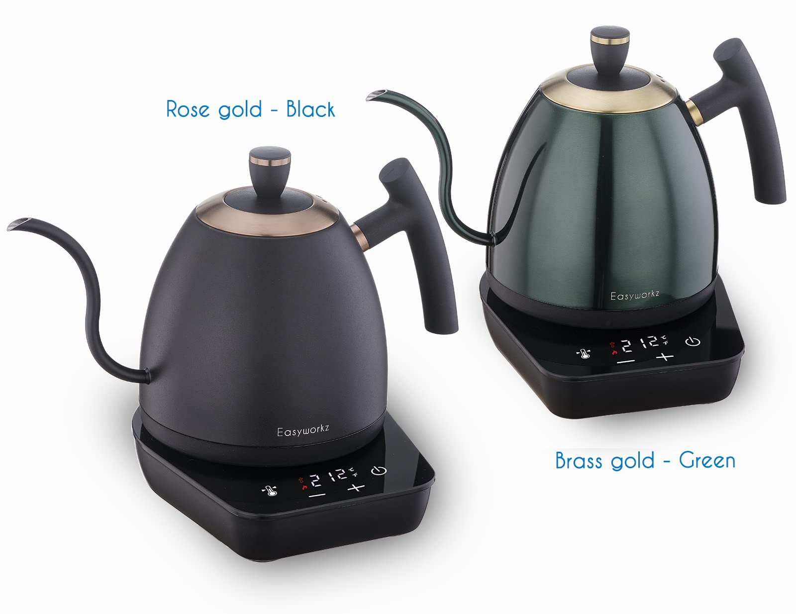 Easyworkz hervidor de café eléctrico de cuello de cisne, tetera de acero inoxidable con goteo manual, control de temperatura de 800 ml, calentamiento rápido de 1200 W