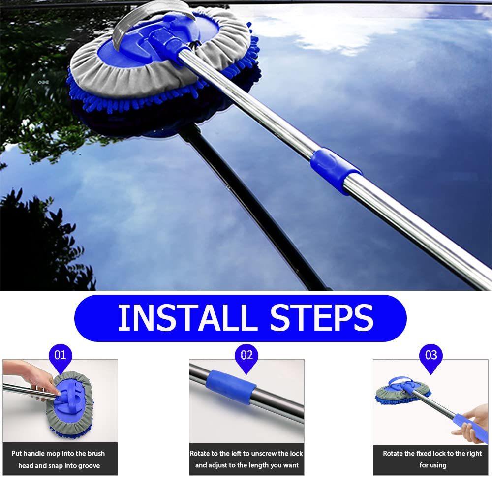 Cepillo 2 en 1 WillingHeart Microfibra Guante Seco Extensión Automotriz Kit para Coche y Camión