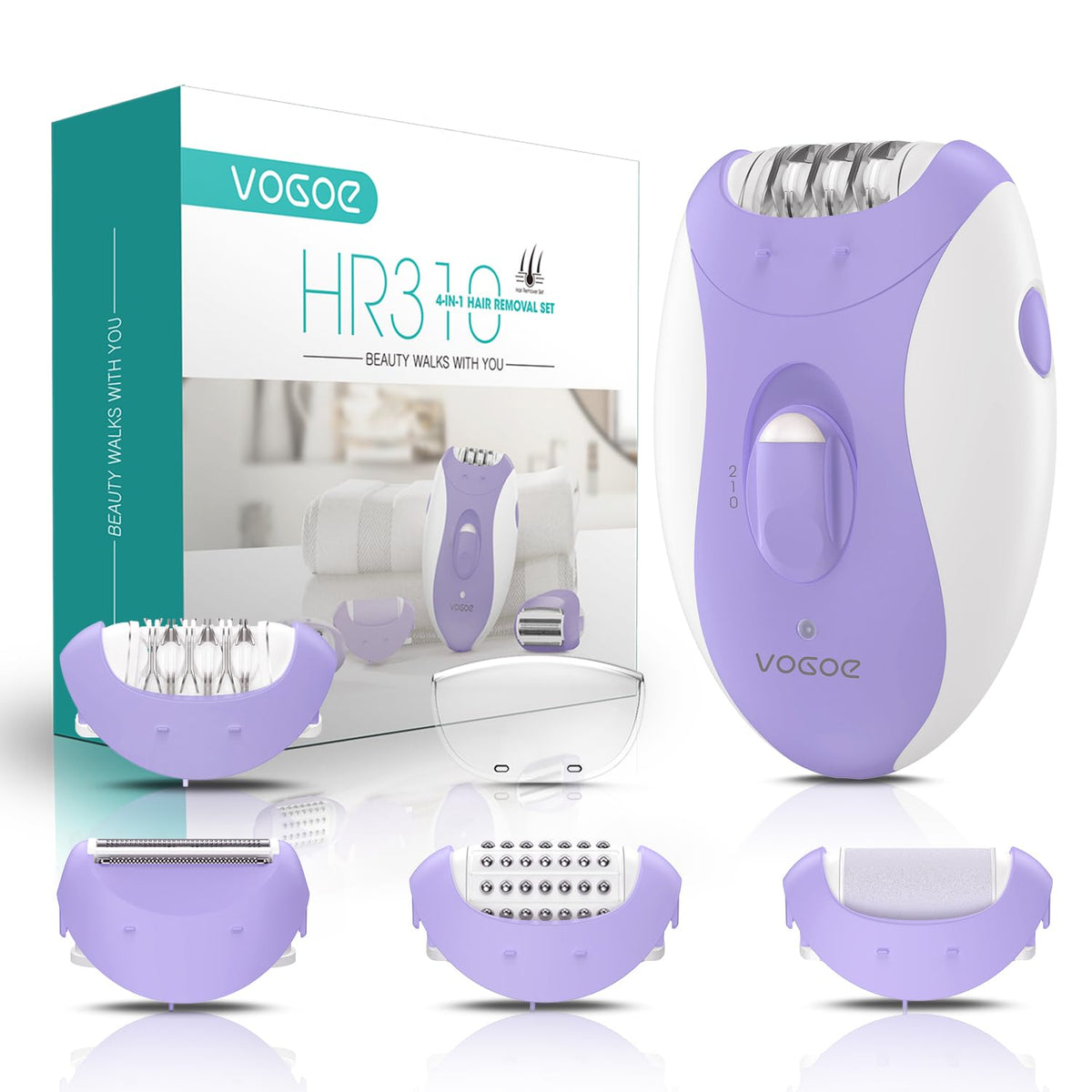 VOGOE Depiladora para Mujeres: Depiladoras Inalámbricas para Mujeres, Afeitadora Eléctrica 4 En 1, 2 Velocidades Y 21 Pinzas para Cara, Piernas, Brazos, Axilas, Bikini, Hr310 Púrpura