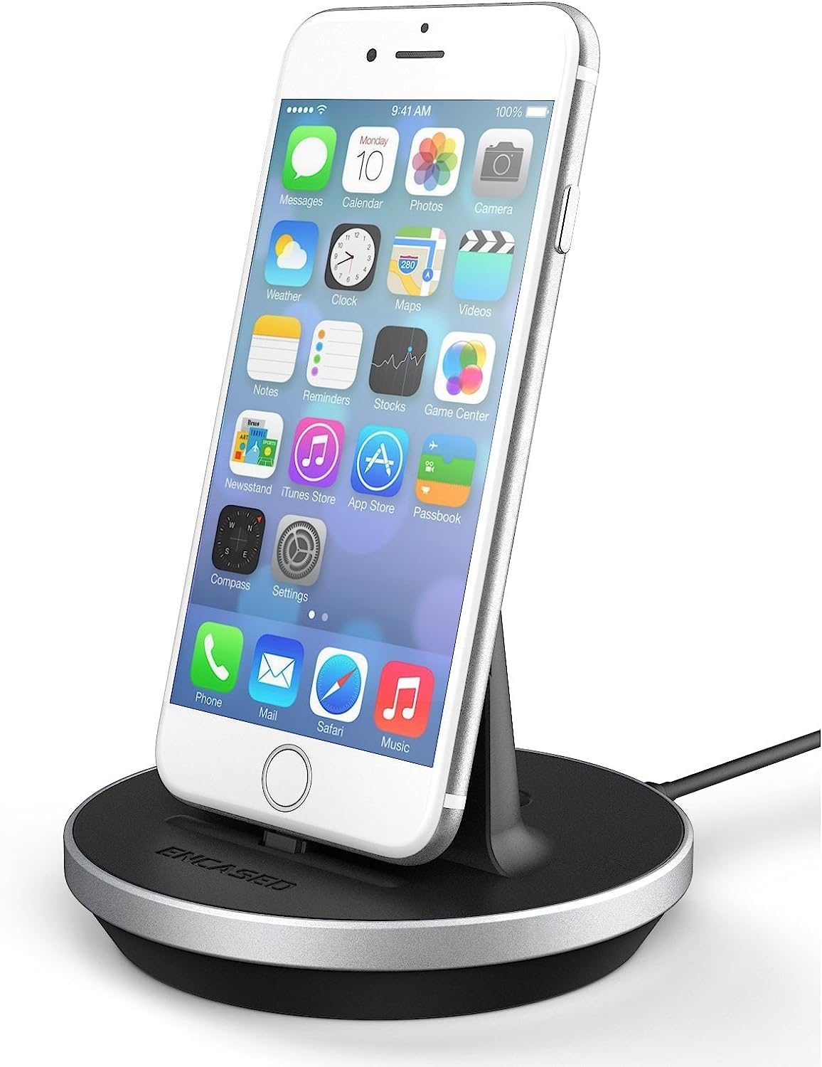 Base de Carga Rápida Encased iPhone 7 Aluminio Negro Diseño Ajustable MFI Certified