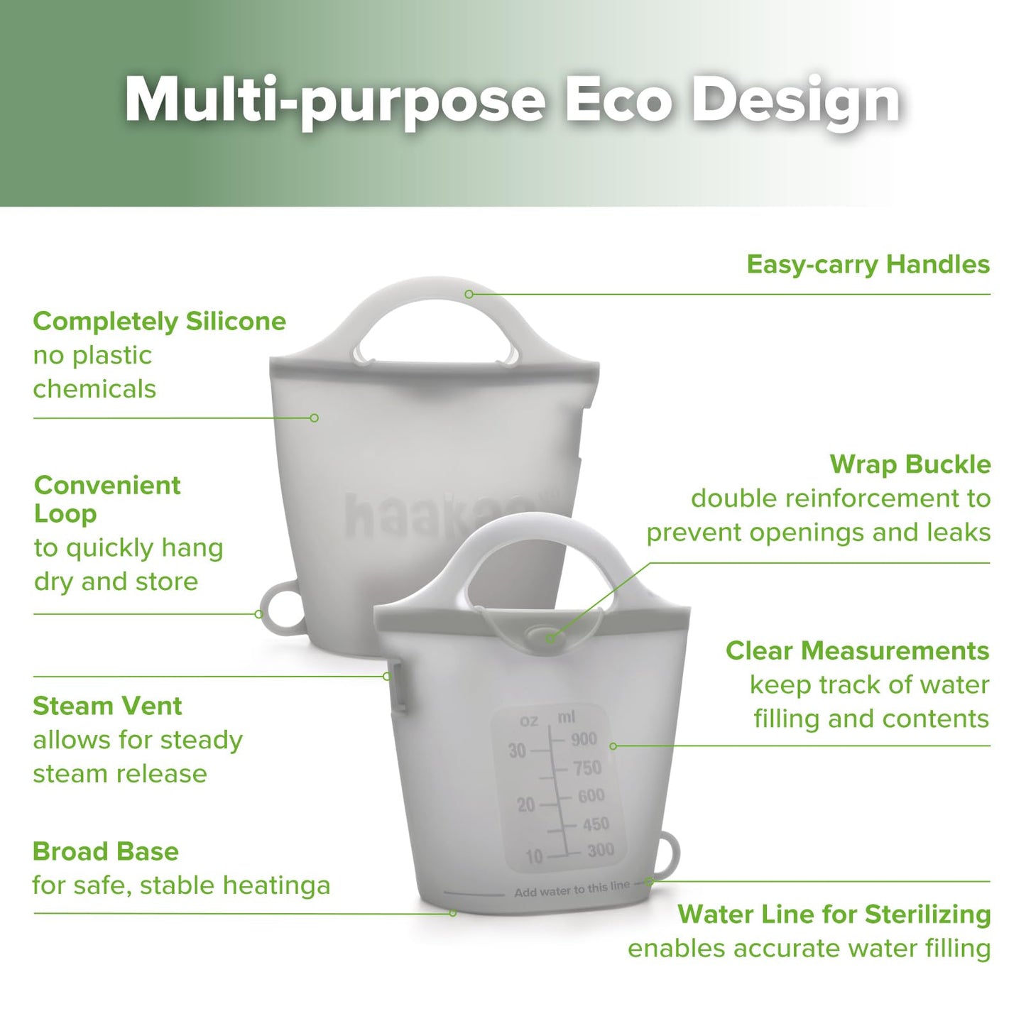 Bolsa de silicona para microondas y esterilización de viaje Haakaa, bolsas de silicona reutilizables para vaporizar de 900ml/30oz para artículos pequeños de bebé, chupetes, mordedores o tazas de bebé