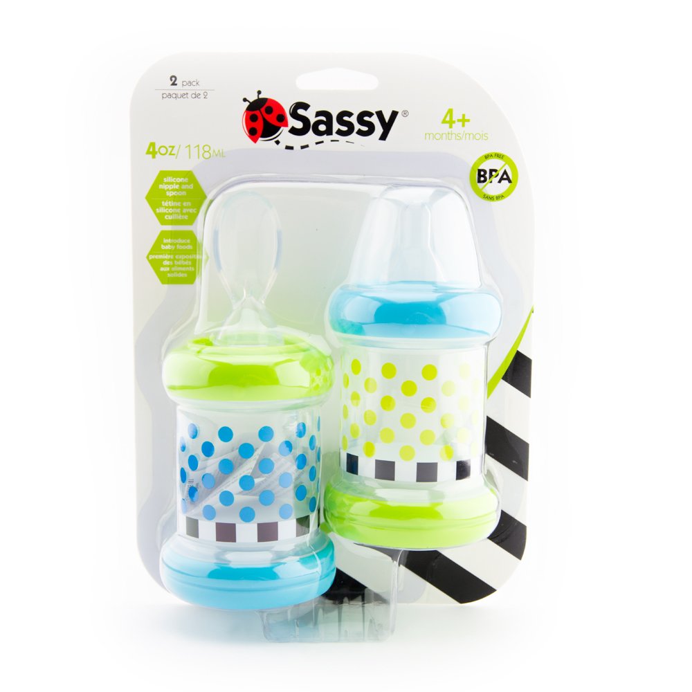 Sassy Baby Food Nurser - Juego de 4 meses de 56 a 4 oz 100% silicona pezón y cuchara sin BPA