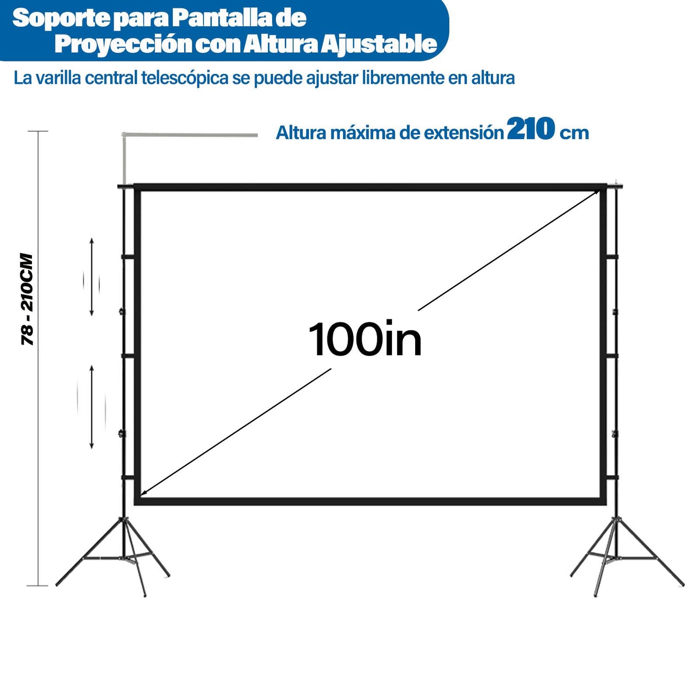 WEGOPAI Pantalla para Proyector de 100 Pulgadas, con Soporte Ajustable Pantalla de Proyección Portátil,16:9 4K HD Resistente a Las Arrugas Pantalla de Cine para La Noche de Cine y Fiesta