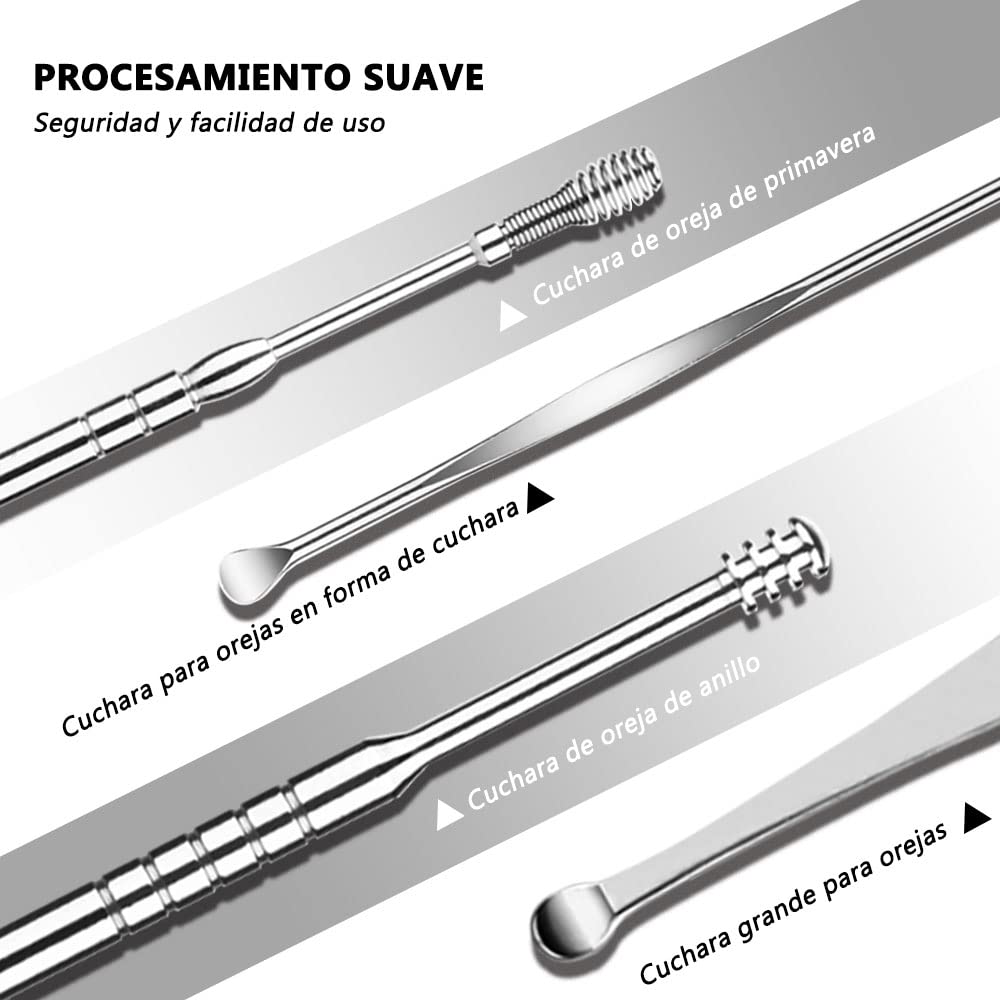 Kit de eliminación de cera del oído,limpiador de oídos,juego de cucharas para orejas,Hermosas y compactas, fáciles de limpiar, herramientas para el cuidado de los oídos fáciles de usar.