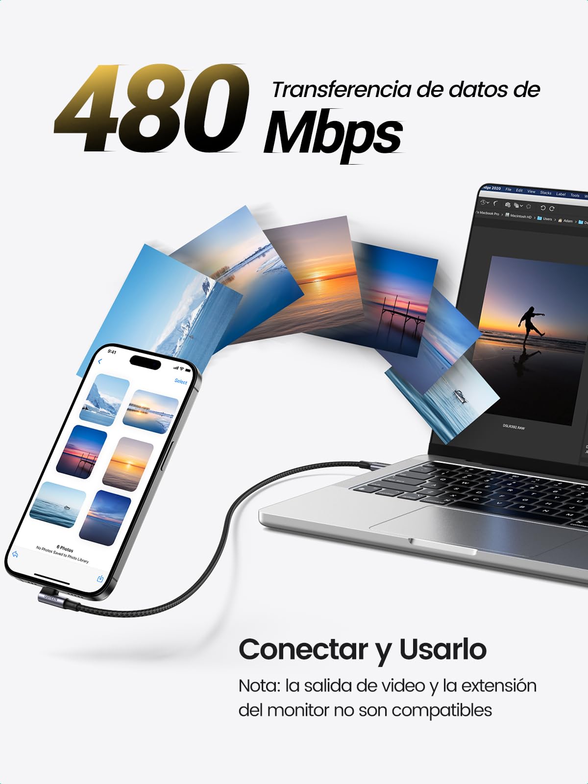 Cable USB C 100W UGREEN Negro 90 Grados Carga Rápida 2M