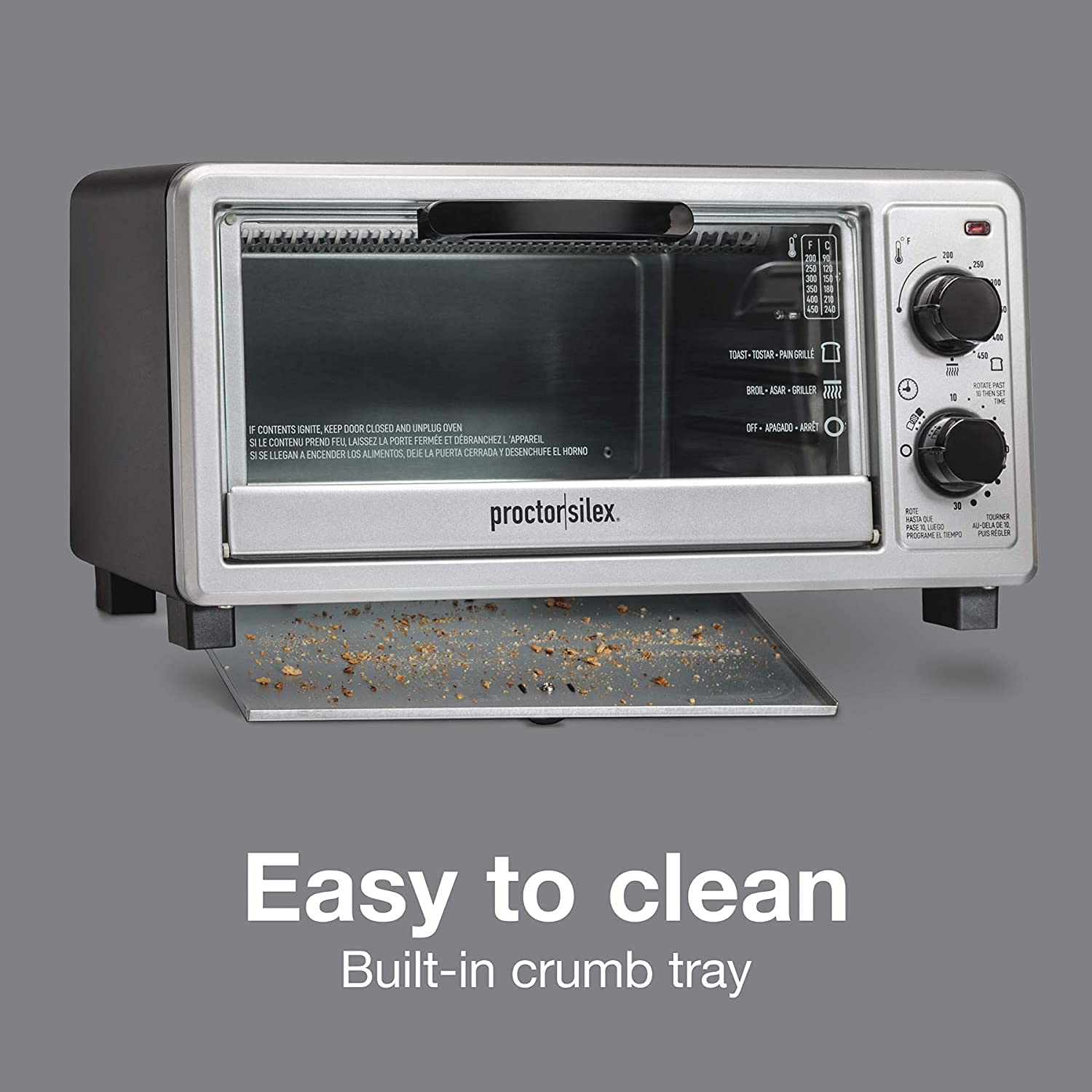 Horno tostador Baz, multifunción con 4 rebanadas, tostadas y pollo, 1100 vatios, temporizador de 30 min y apagado automático, incluye bandeja para hornear, negro y plateado, modelo 31260