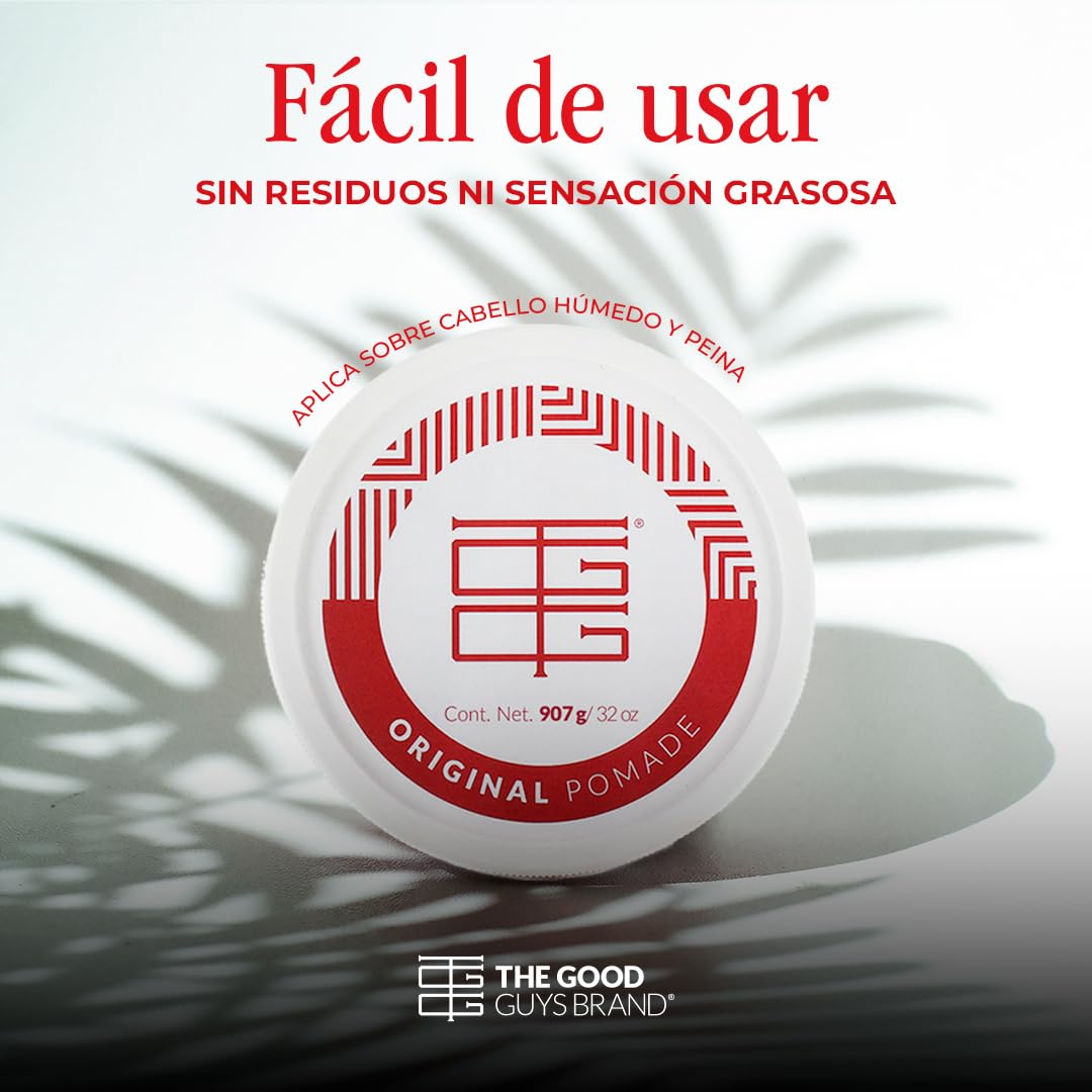 Cera para Cabello Hombre | Original Pomade Fijación Media | Aspecto Brillante y Saludable | Pomada para Cabello Hombre Sin Químicos Agresivos | Productos para el Cabello | THE GOOD GUYS BRAND (907gr)