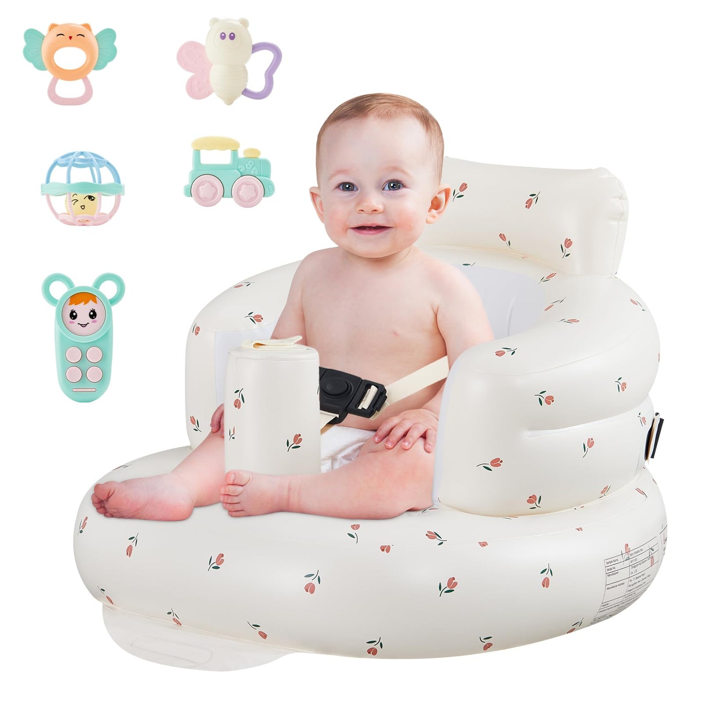 Asiento Inflable para Bebé Tulips con Bomba de Aire Integrada y Arnés Ajustable