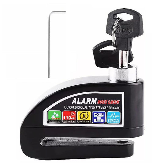 BAKEWAY Candado para Motocicleta y Bicicleta,Candado para Motocicleta Universal con Alarma de 110dB Impermeable IP65 Seguro Antirrobo con Motocicleta Bicicleta etc Vehículos con Llanta de Disco
