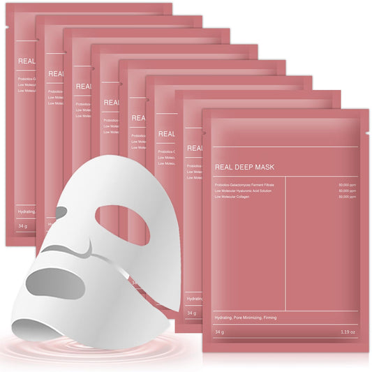 Mascarillas Faciales，Collagen Mask,Mascarilla de biocolágeno， Hidratación Duradera,Reduce los poros, Mejora la elasticidad. (8PCS)