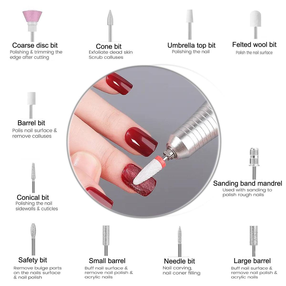 Taladro Eléctrico de Uñas FLRONGSUN Recargable Portátil con LCD para Manicura y Pedicura