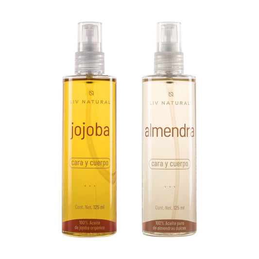 LIV NATURAL Set de Aceite de Almendras dulces y Aceite de Jojoba 100% puro. 125 ml cada uno