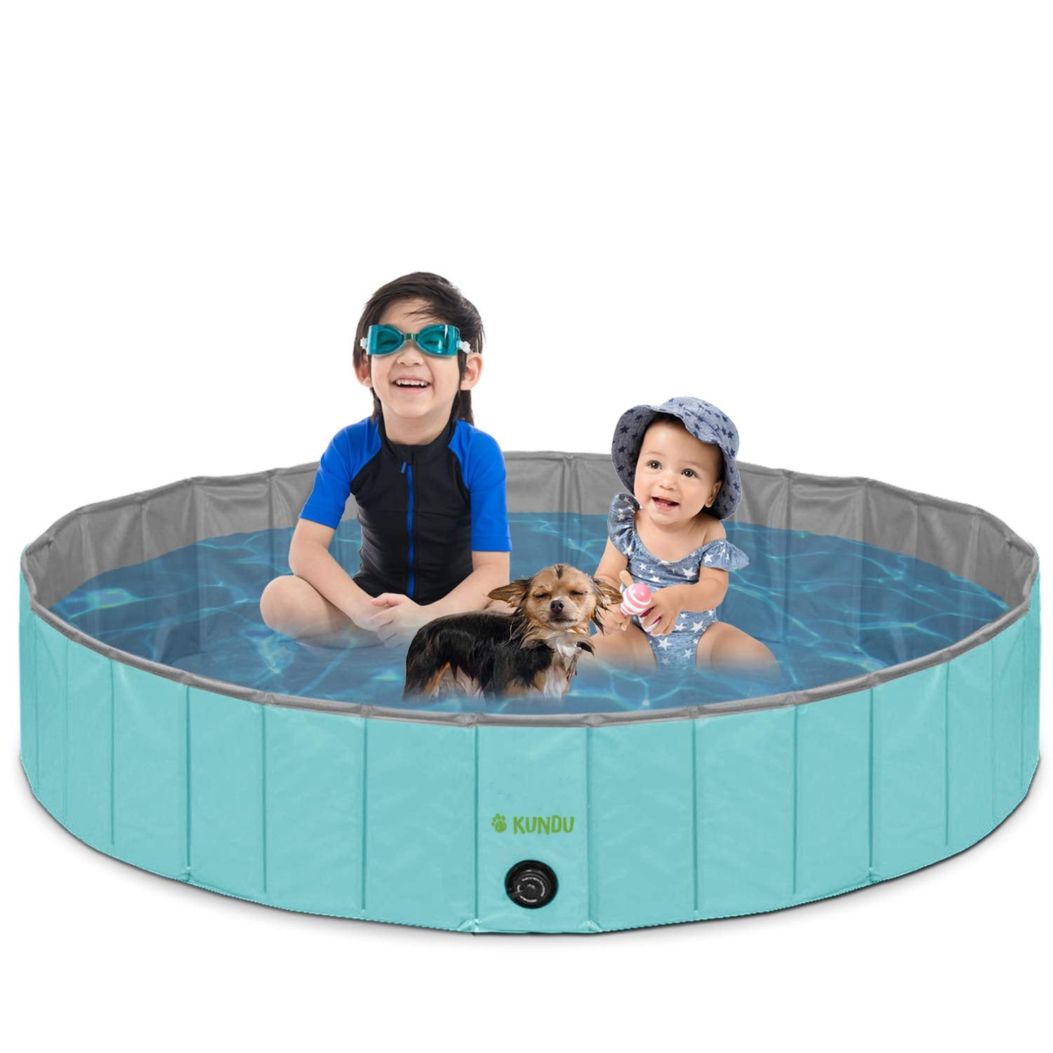 Kundu redondo (119 cm de diámetro x 30,5 cm de profundidad) resistente PVC mascotas y niños al aire libre piscina/bañera – portátil y plegable – grande