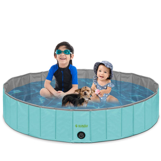 Kundu redondo (119 cm de diámetro x 30,5 cm de profundidad) resistente PVC mascotas y niños al aire libre piscina/bañera – portátil y plegable – grande