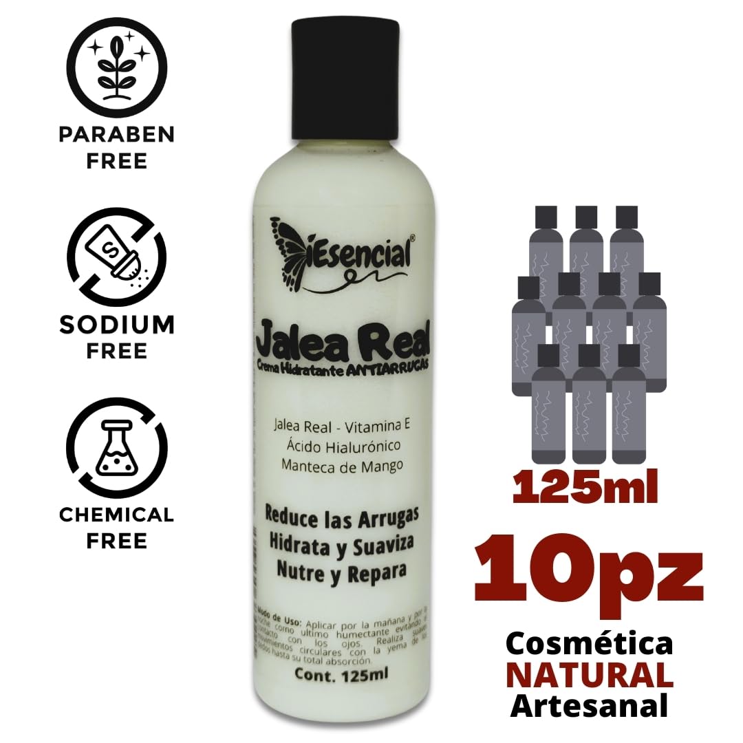 Crema Hidratante Natural Antiarrugas Jalea Real con Ácido Hialurónico y Vitamina E (125ml (10pz))