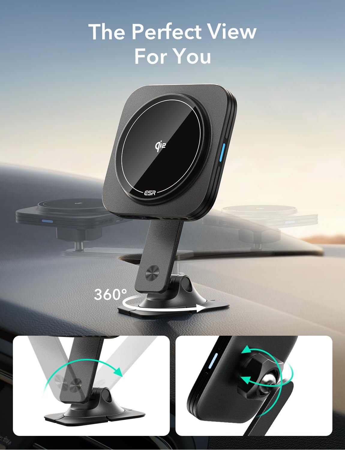 Cargador de Coche ESR Qi2 MagSafe 15 W Ajustable para iPhone