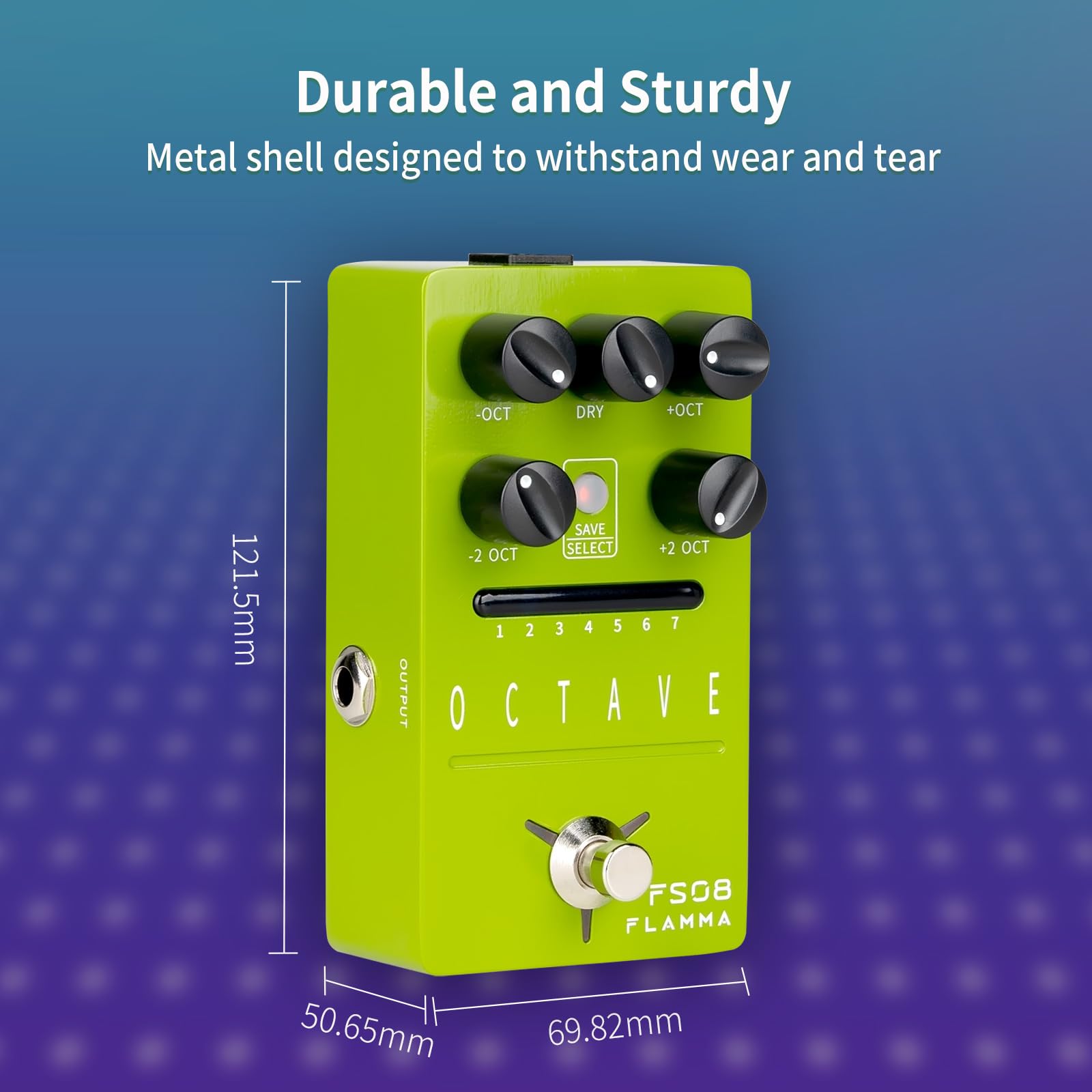 Pedal de Octava Flamma FS08 polifónico con 7 ranuras preestablecidas para Guitarra Eléctrica