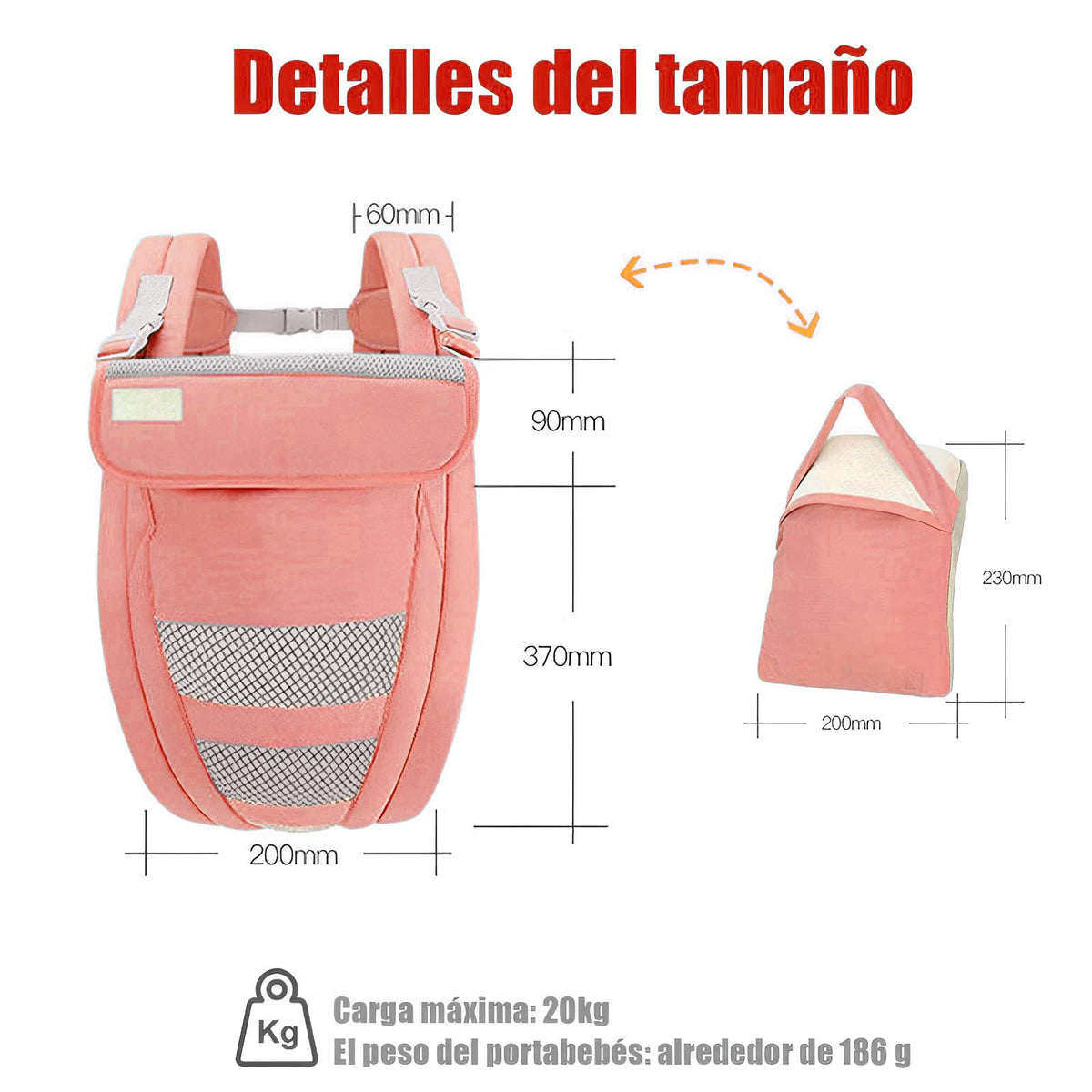 Cangurera para Bebe, Fular Ergonómico para Bebés de 0 a 36 Meses(Hasta 20 kg), Mochila Portabebés, Proteger la Cabeza, Portabebés de Algodón Ligero y Transpirable Ajustable (Rosa)