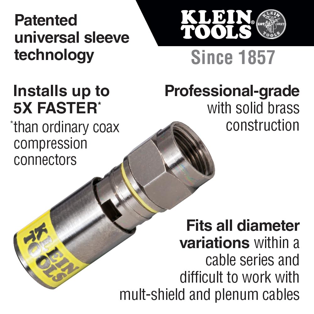 Klein Tools VDV812-612 Conector Compresión Universal F RG6-RG6Q Paquete con 50 pzas.
