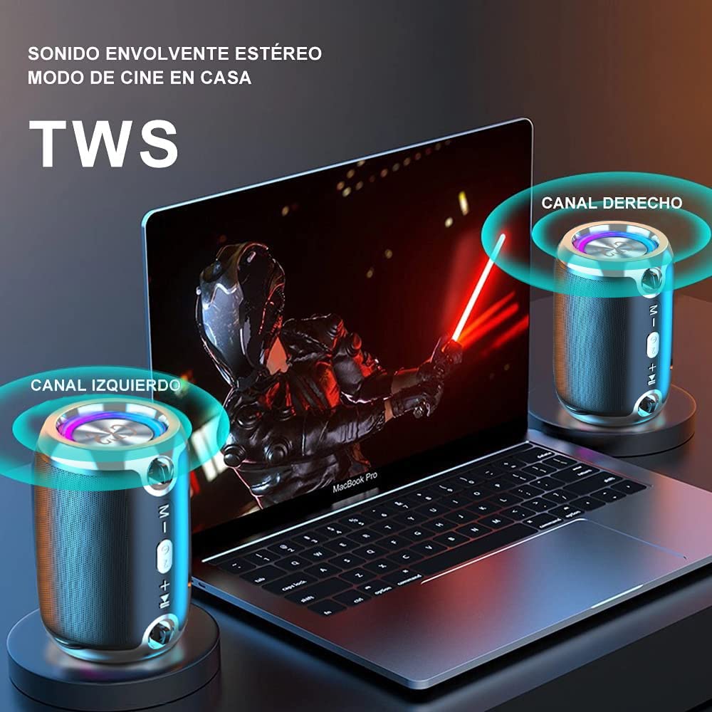 LED Bocina Bluetooth Portátil,Altavoz Inalámbrico Bluetooth， Altavoz Bluetooth Portátil con Sonido Estéreo HD,Alcance de 10 m de Bluetooth,Bajo Rico,Sonido HIFI para Picnics,Fiestas,Exteriores,Viajes
