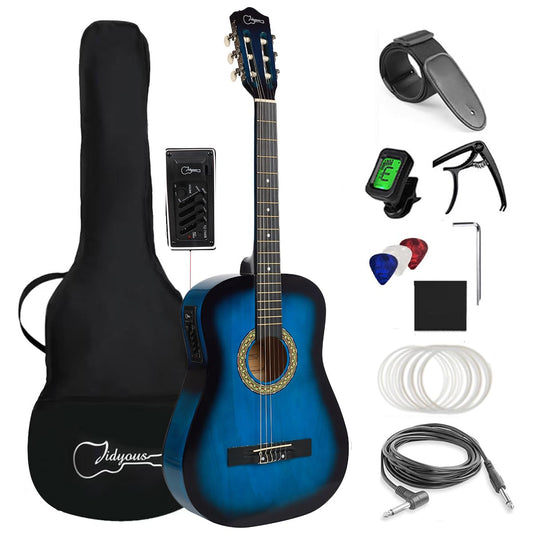Guitarra electroacústica clásica de sapeli de 38 pulgadas con cuerdas de nailon, estuche de transporte y ecualizador de 4 bandas (Blue)